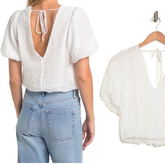 Astr Tops - ASTR the label white balloon sleeve flowy tie top